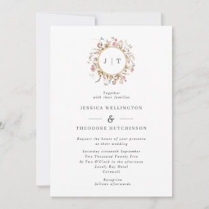 Hochzeit der Bohemischen Wildblume Wreath Monogram Einladung