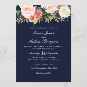 Hochzeit der botanischen Aquarellblütenflora der M Einladung