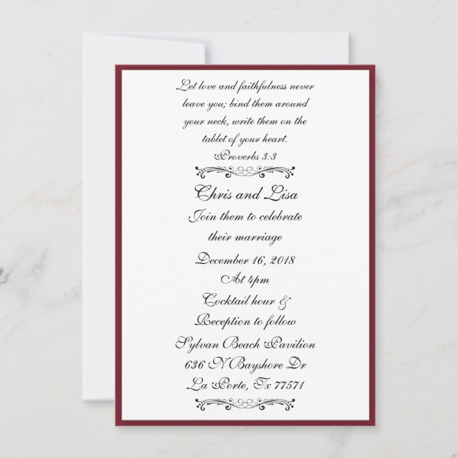 Hochzeit der Deep Red Elegant Bible Scripture Einladung (Vorderseite)