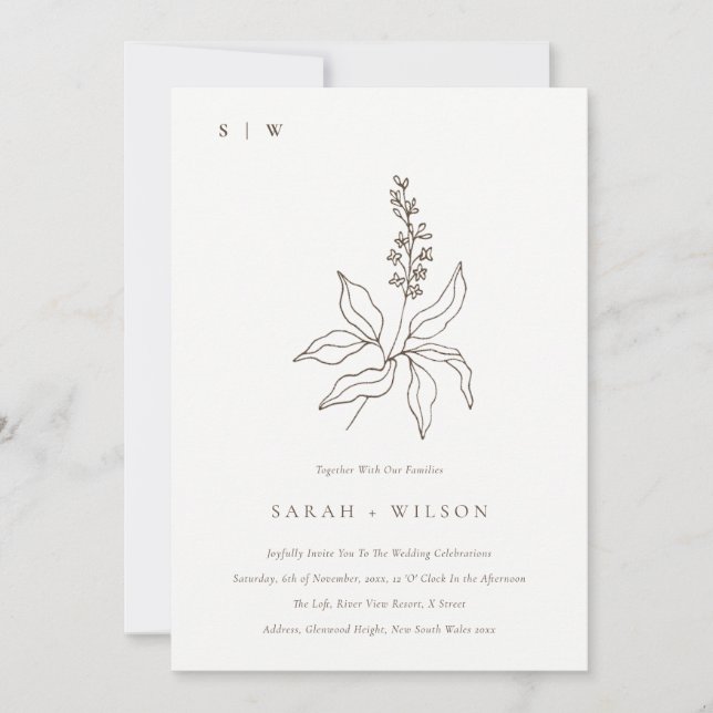 Hochzeit der eleganten Botanischen Blumenkizze Einladung (Vorderseite)