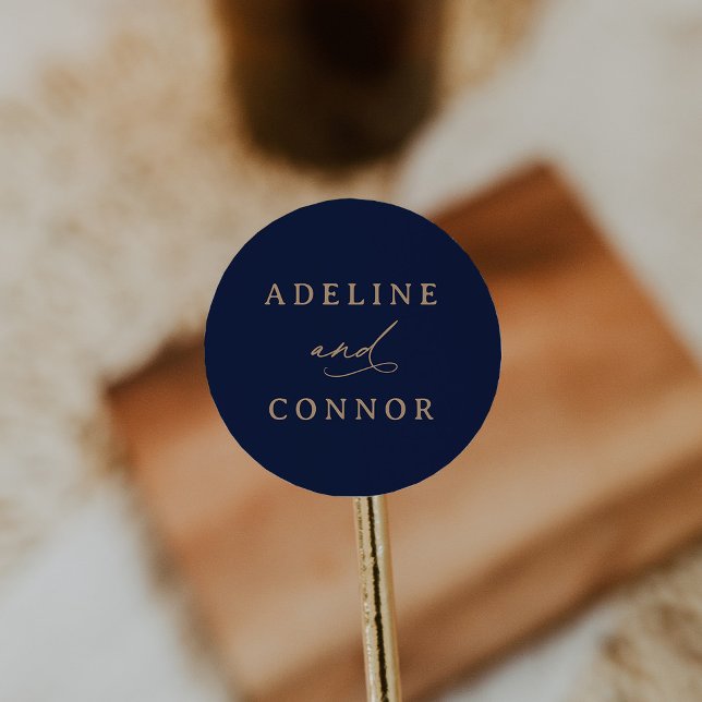 Hochzeit der Eleganten Marine und Gold Calligraphy Runder Aufkleber (Von Creator hochgeladen)