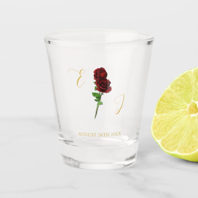 Hochzeit der Elfenbeingoldene Rose Schnapsglas (Vorderseite)