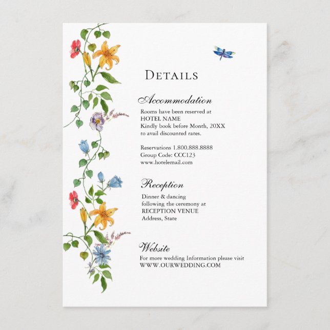 Hochzeit der englischen Gartenflora Begleitkarte (Vorderseite)