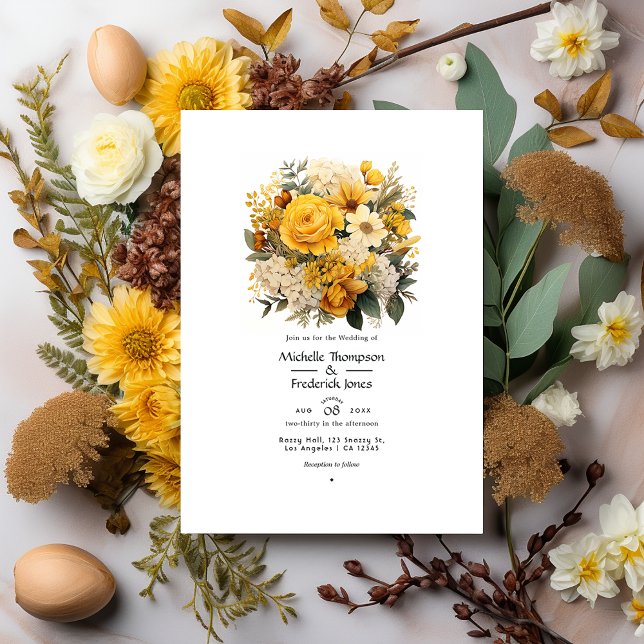 Hochzeit der Erdtöne und der kanarisch-gelben Flor Einladung (Von Creator hochgeladen)