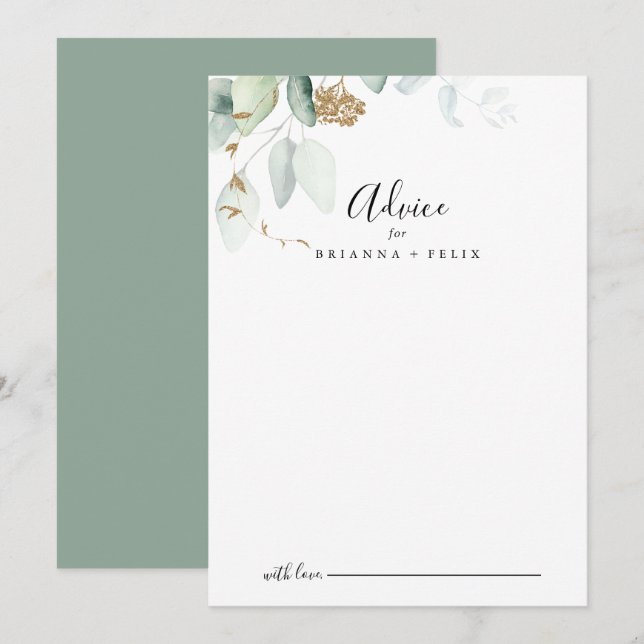 Hochzeit der Eukalyptus-Goldkalligrafie Hinweiskarte (Vorne/Hinten)
