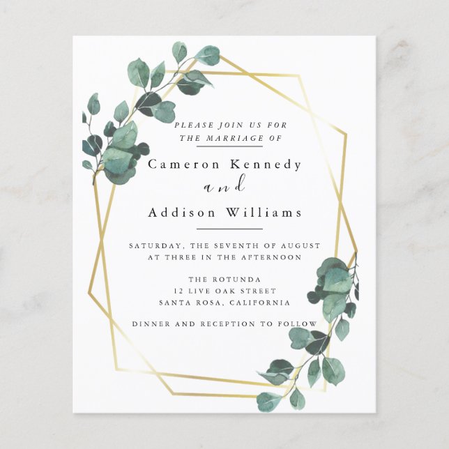 Hochzeit der Eukalyptus-Grüne, goldene Geometrie Flyer (Vorne)