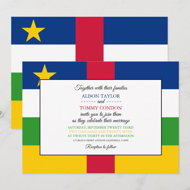Hochzeit der Flagge der Zentralafrikanischen Repub Einladung (Vorne/Hinten)