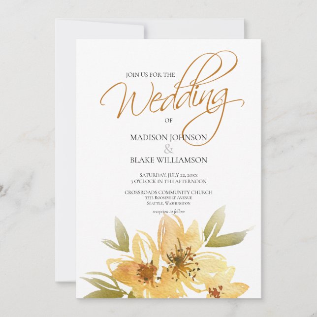 Hochzeit der Gelbblütenblütenblüte Einladung (Vorderseite)