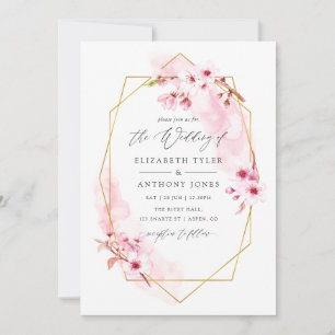 Hochzeit der geometrischen rosa Frühlingskirsche Einladung