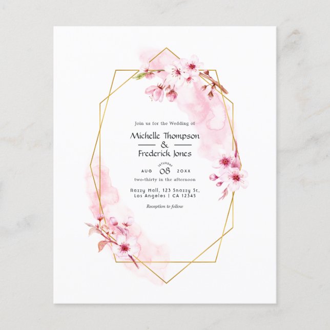 Hochzeit der geometrischen rosa Frühlingskirsche Flyer (Vorne)