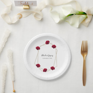 Hochzeit der geometrischen Rote Rose Pappteller