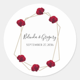Hochzeit der geometrischen Rote Rose Runder Aufkleber
