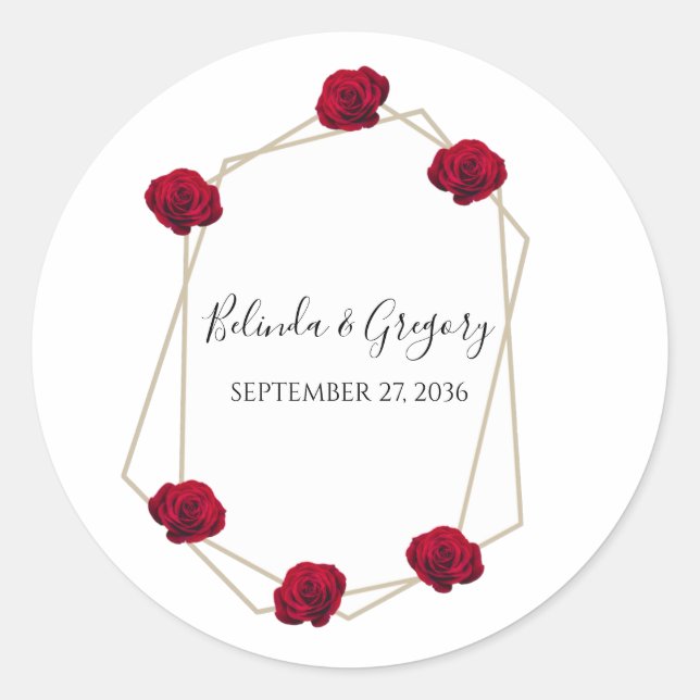 Hochzeit der geometrischen Rote Rose Runder Aufkleber (Vorderseite)