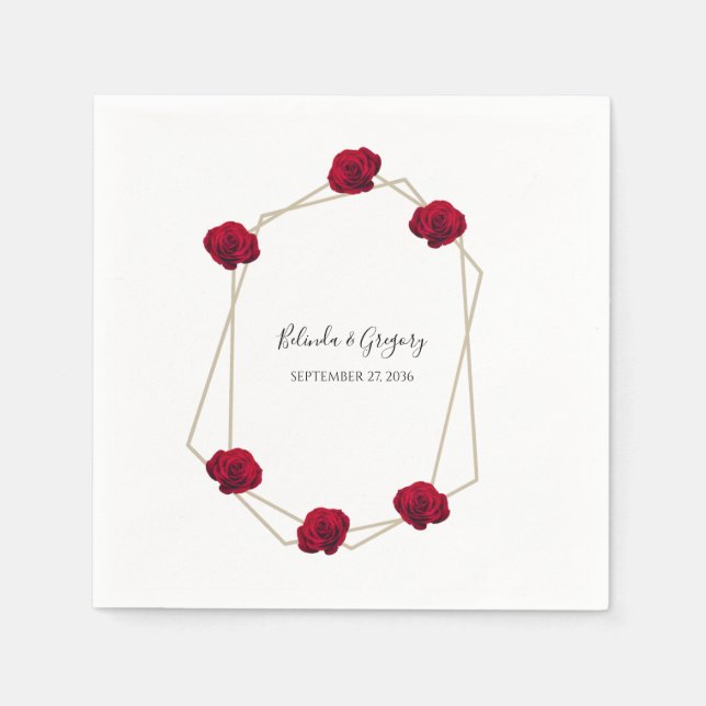 Hochzeit der geometrischen Rote Rose Serviette (Vorderseite)
