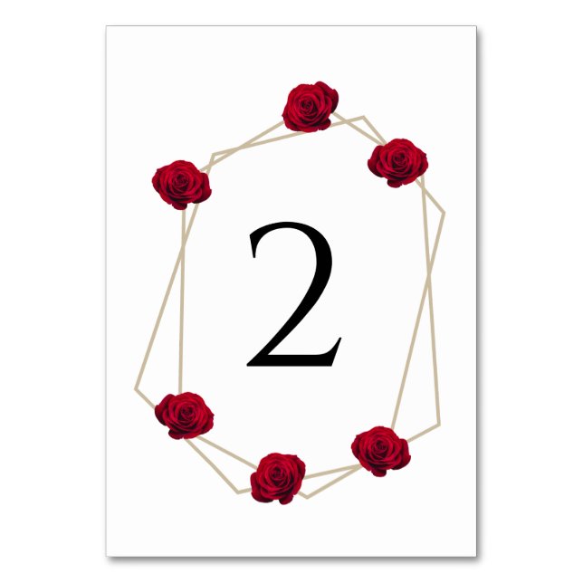 Hochzeit der geometrischen Rote Rose Tischnummer (Vorderseite)