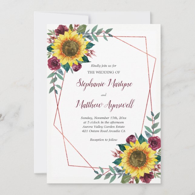Hochzeit der geometrischen Sonnenblumenblume Burgu Einladung (Vorderseite)