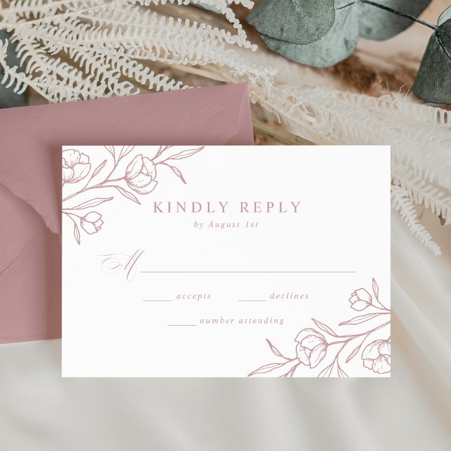 Hochzeit der gezeichneten blühenden Dusty-Rose RSVP Karte (Von Creator hochgeladen)