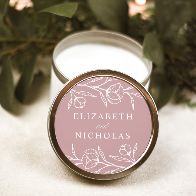 Hochzeit der gezeichneten blühenden Dusty-Rose Runder Aufkleber (Von Creator hochgeladen)