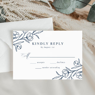 Hochzeit der gezeichneten floralen Marine RSVP Karte