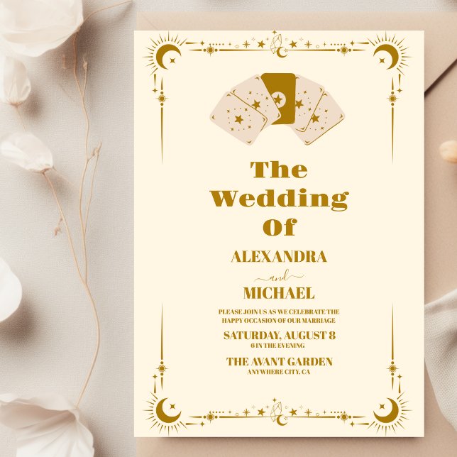Hochzeit der Gold Sun and Moon Tarot Card Einladung (Von Creator hochgeladen)
