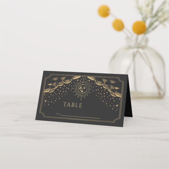 Hochzeit der Gold Sun and Moon Tarot Card Platzkarte (Vorderseite)