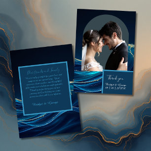 Hochzeit der Golden Accented Abstrakt Ocean Waves Dankeskarte