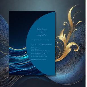 Hochzeit der Golden Accented Abstrakt Ocean Waves Einladung