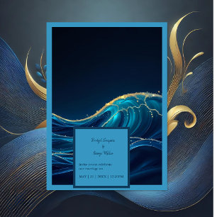 Hochzeit der Golden Accented Abstrakt Ocean Waves Einladung