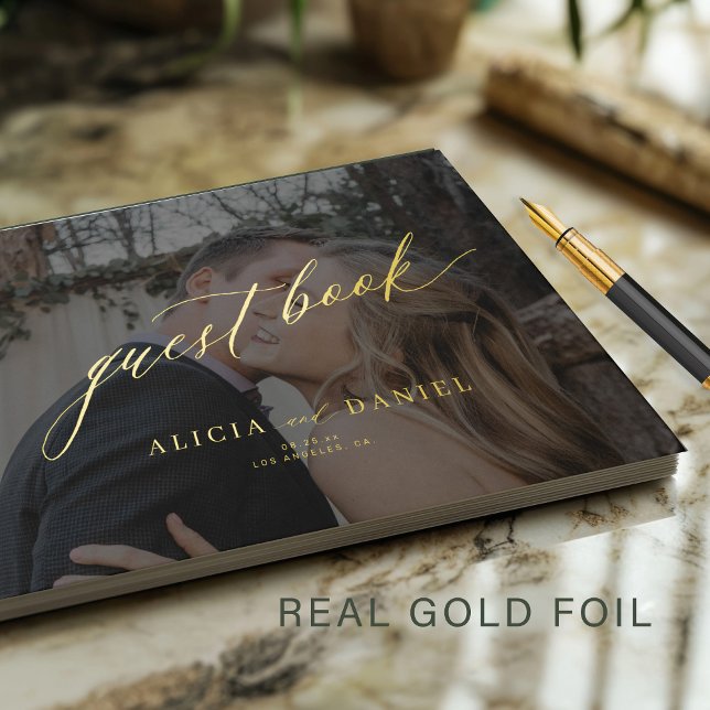 Hochzeit der Goldkalligraphie in Edelmetall-Foto Gästebuch (Von Creator hochgeladen)