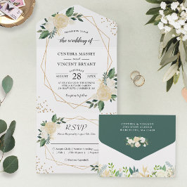 Hochzeit der Grünen goldenen Blütenwelt der modern All In One Einladung