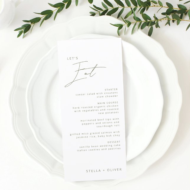 Hochzeit der Grünen Kalligrafie Menükarte (Modern Sage Green Calligraphy Wedding Menu)