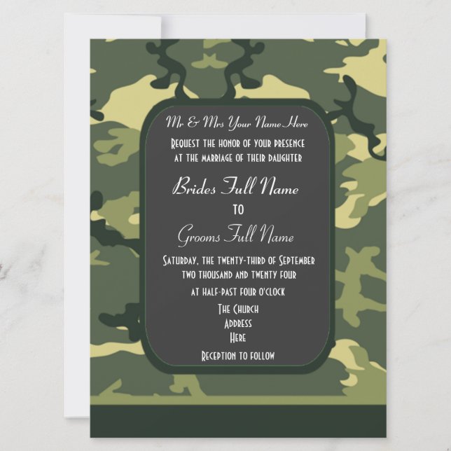 Hochzeit der grünen militärischen Tarnung Einladung (Vorderseite)