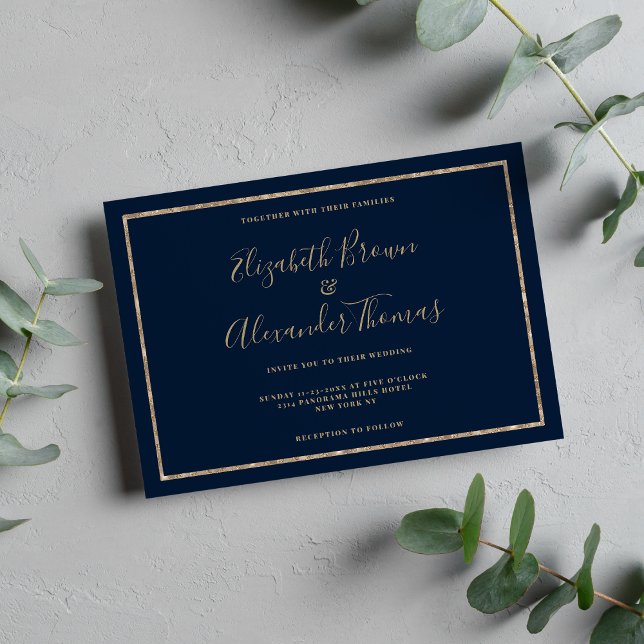 Hochzeit der handgeschriebenen Kalligraphie in Bla Einladung (Navy blue gold handwritten calligraphy wedding)