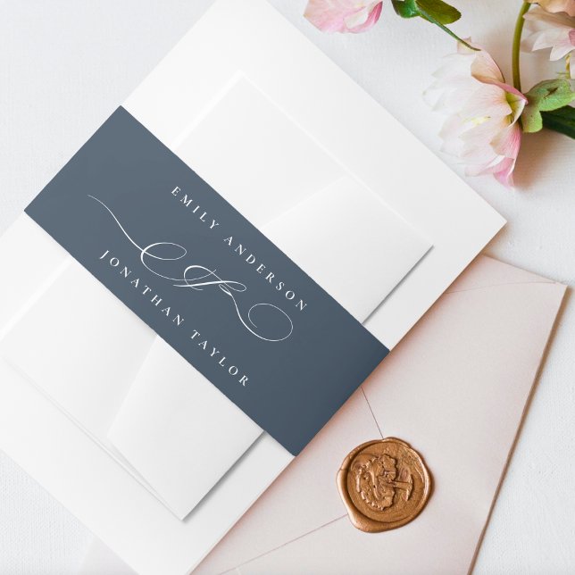 Hochzeit der klassischen Navy mit weißer Kalligraf Einladungsbanderole (Von Creator hochgeladen)