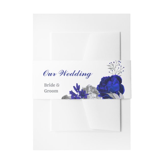 Hochzeit der königsblauen silbernen Blume Einladungsbanderole (Vorderseite Beispiel)