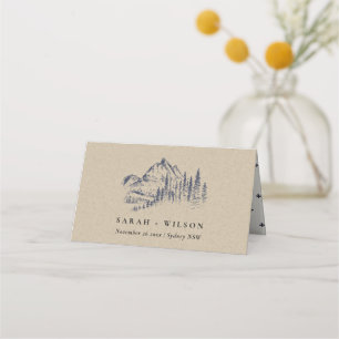 Hochzeit der Kraft Navy Pine Woods Mountain Sketch Platzkarte