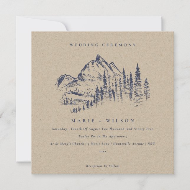 Hochzeit der Kraft Pine Woods Mountain Sketch Dankeskarte (Vorderseite)