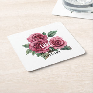 Hochzeit der Liebe "Weiße Rote Rosen" Rechteckiger Pappuntersetzer