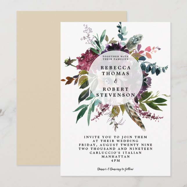 Hochzeit der lila Blumenblume Einladung (Vorne/Hinten)