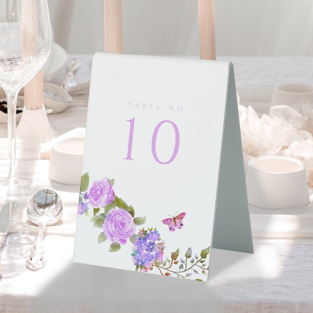 Hochzeit der lila Rose Tischaufsteller (Elegant Rose Purple Wedding Table Number Tent Sign.)