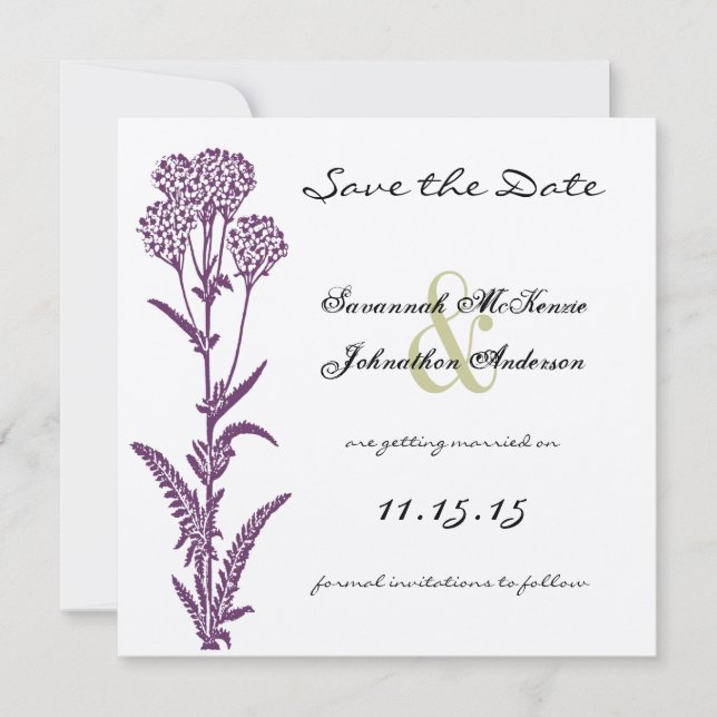 Hochzeit der lila wilden Blume Save The Date (Vorderseite)