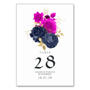 Hochzeit der Magenta Navy und Gold Floral Tischnummer