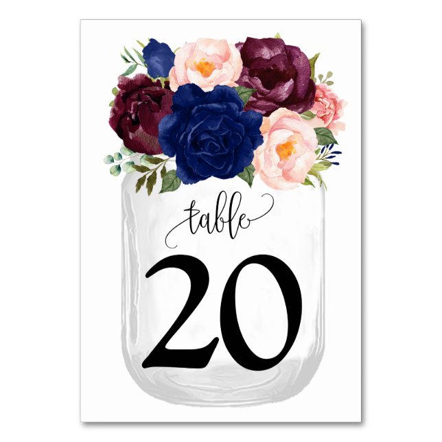 Hochzeit der Marine Blume Mason Jar Country Tischnummer (Vorderseite)
