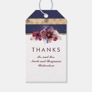Hochzeit der Marine mit Burgund und Gold-Floral Geschenkanhänger