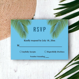 Hochzeit der Marine Tropical Palm Blue Beach Coast RSVP Karte