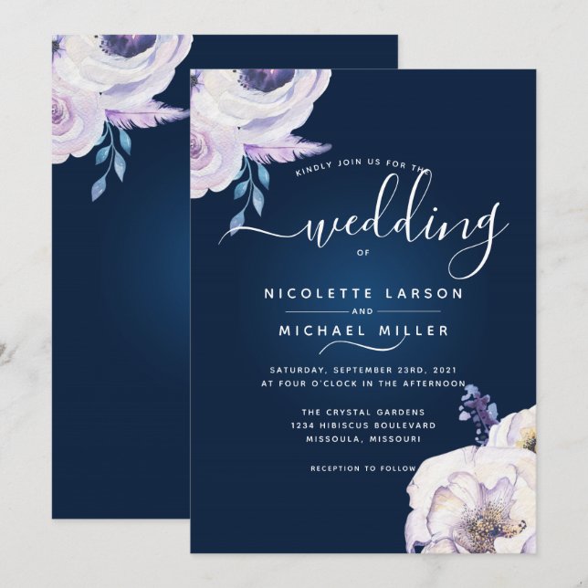 Hochzeit der Marine und der Lilac-Rose Einladung (Vorne/Hinten)