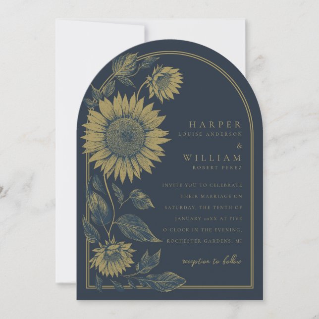 Hochzeit der Marine und der Sonnenblumen Einladung (Vorderseite)