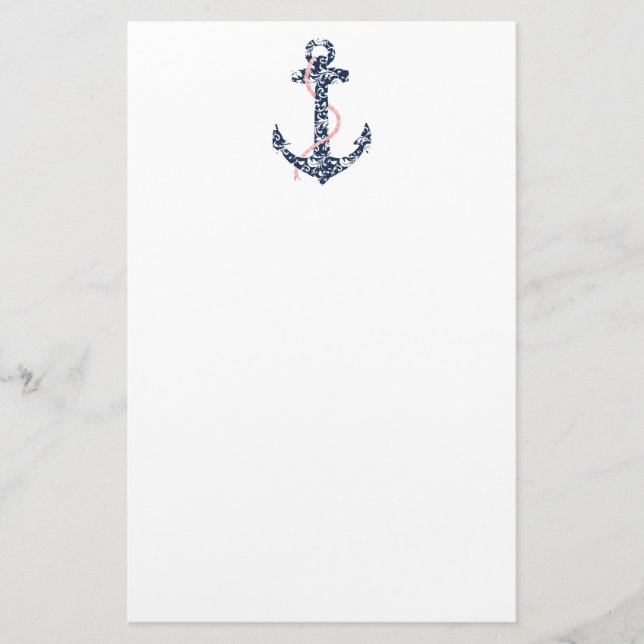 Hochzeit der Marine und des rosa Anchor Beach Briefpapier (Vorderseite)