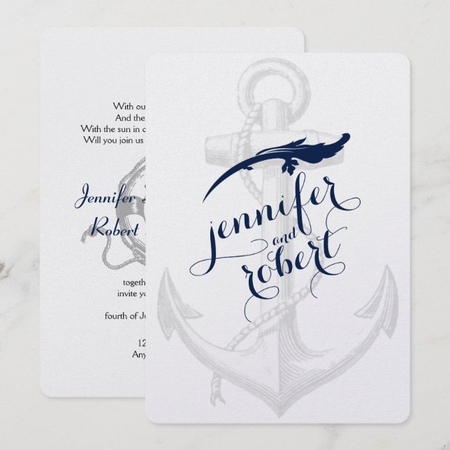 Hochzeit der Marine und des Silver Anchor Beach Einladung (Vorne/Hinten)