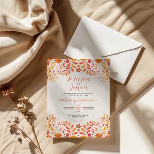 Hochzeit der mexikanischen Orangen Rotblütenblume Einladung